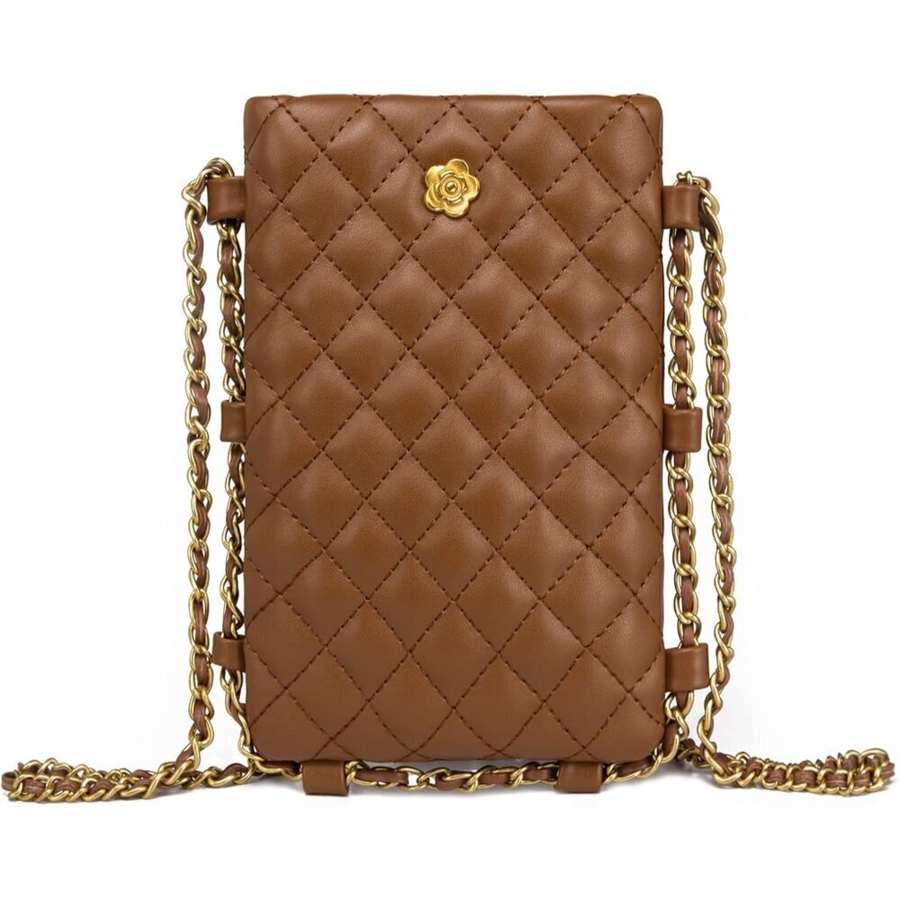 Mini Crossbody Bag Vegan Leather Quilted Compact Cell Phone Purse Women